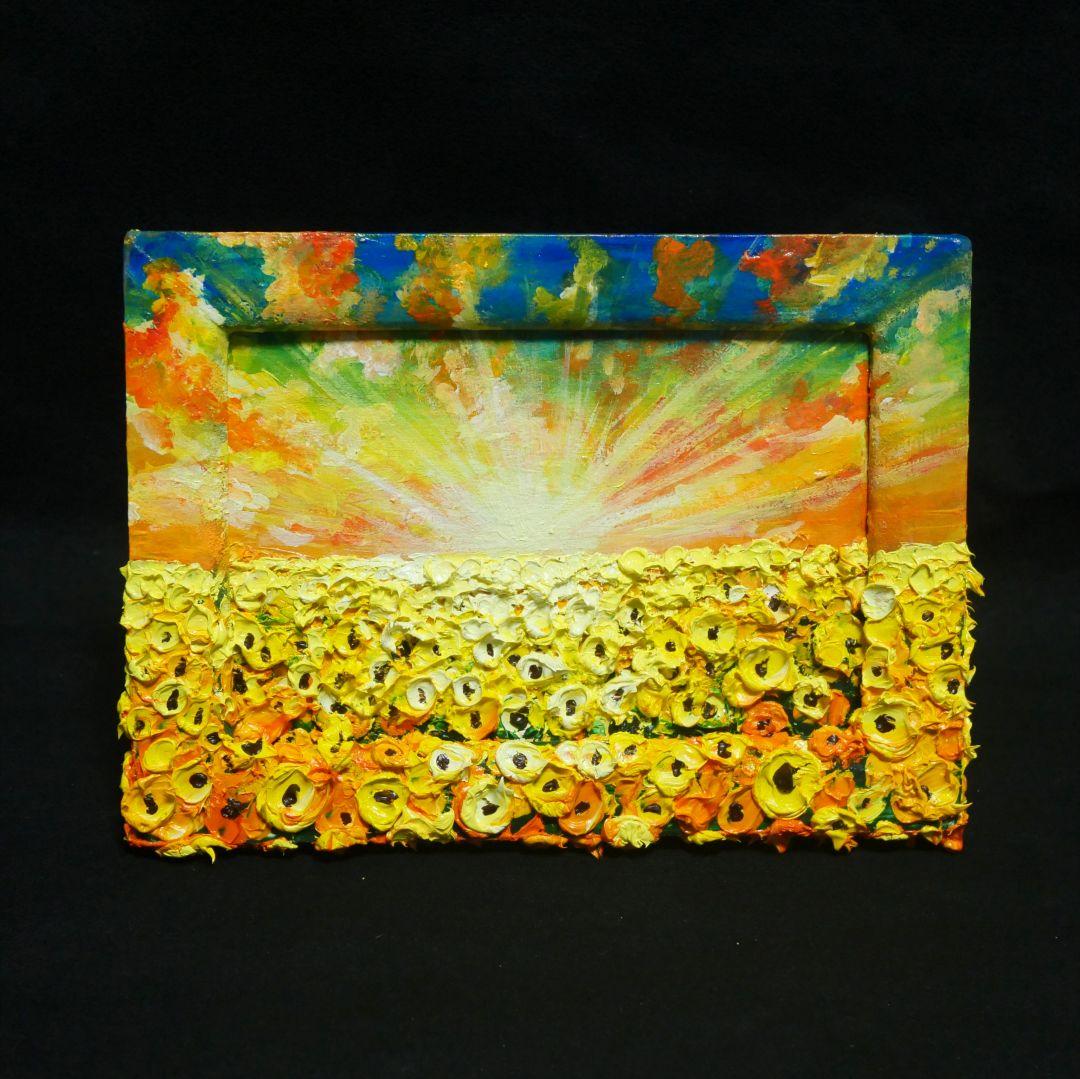 油絵 油彩 油彩画 絵 絵画 【黄昏の向日葵】ミニ絵画