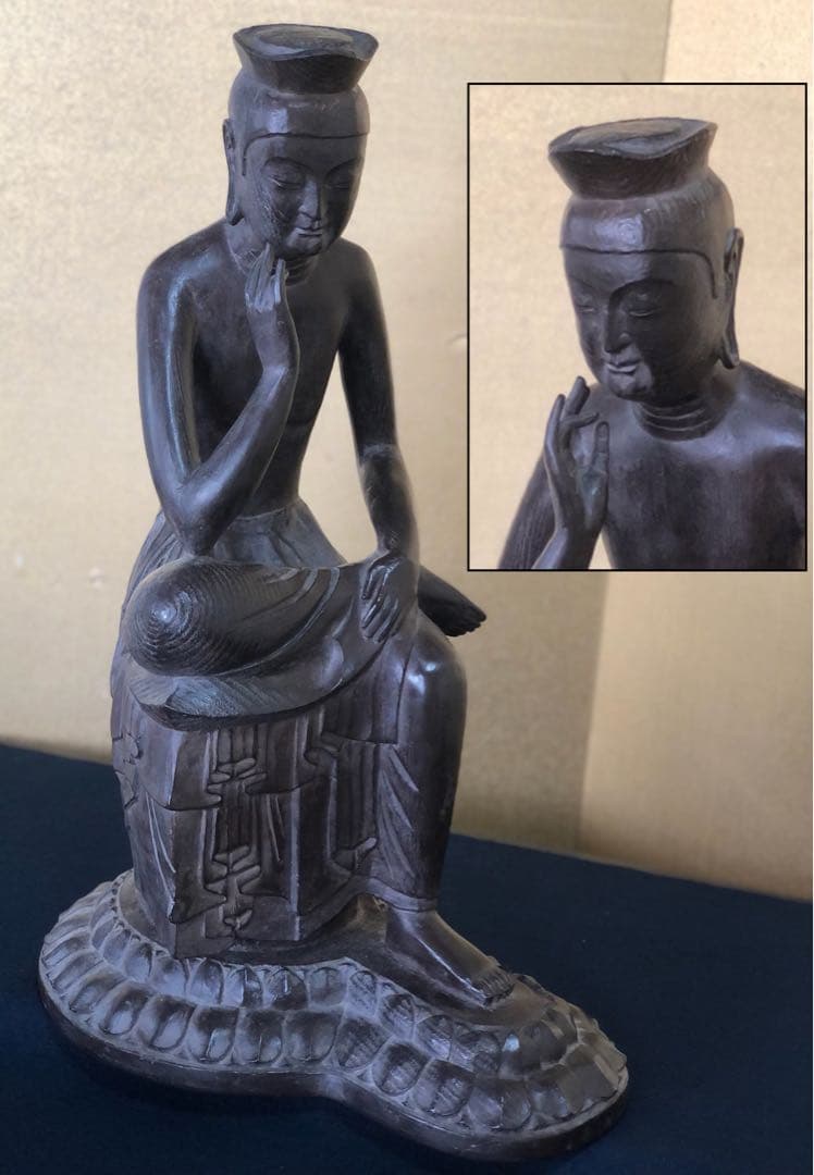 《R》仏像 弥勒菩薩半跏思惟像 木彫 高さ約54㎝ 260203く4