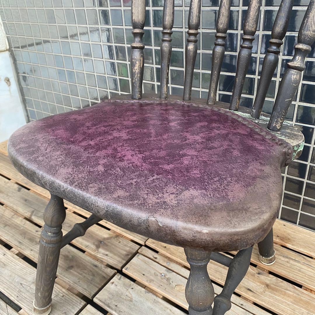 ヴィンテージチェア 座面革 木椅子 インテリア ディスプレイ