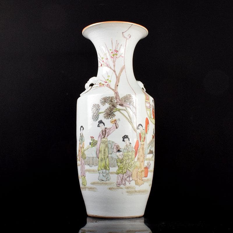 中国　粉彩　漢詩人物文　不遊環瓶　V　3901B