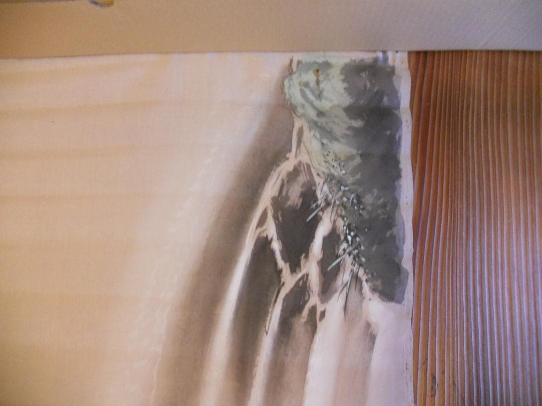 掛け軸 マクリ 長谷川竹友 滝に楓 日本画家 絹本肉筆 愛媛 未装 まくり 掛軸