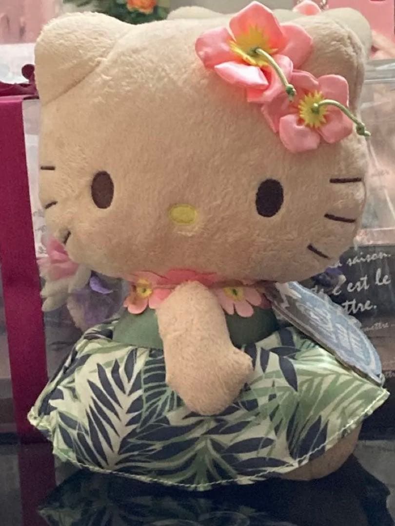 ハローキティ 日焼けハワイアン ぬいぐるみ ハイビスカス モンステラ 未使用