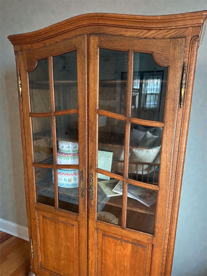 極美品　フランスアンティークガラスキャビネット　イギリスアンティーク　ネコ脚