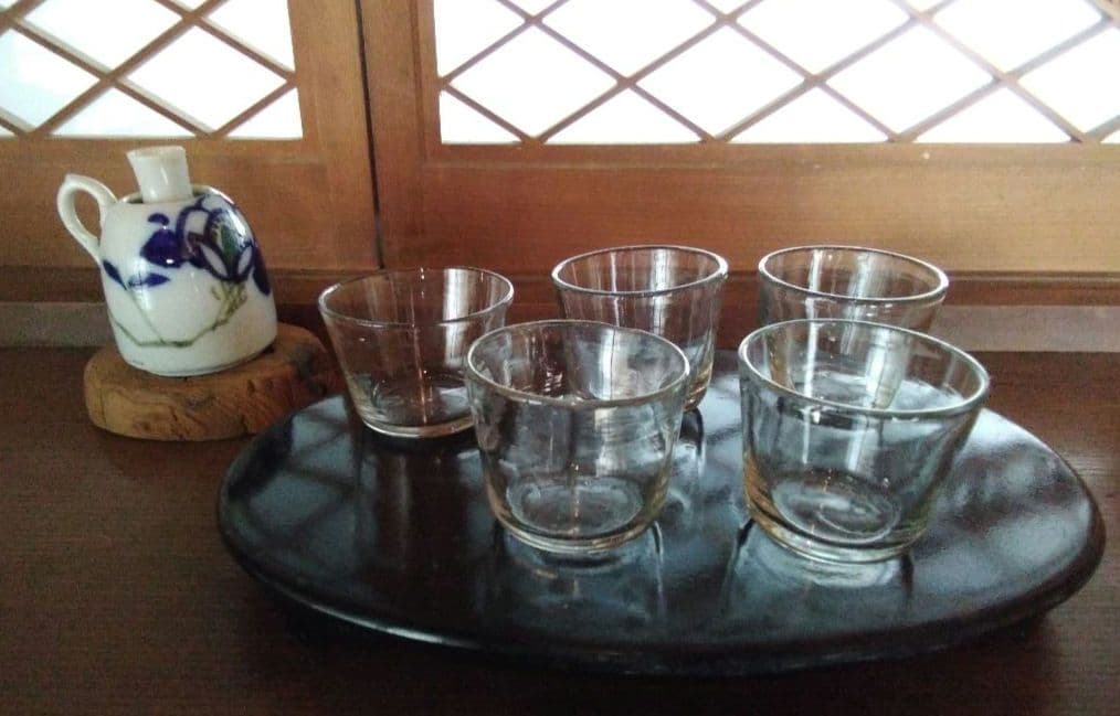 レトロ　気泡ガラス製　お猪口　酒器　グラス　明治　大正