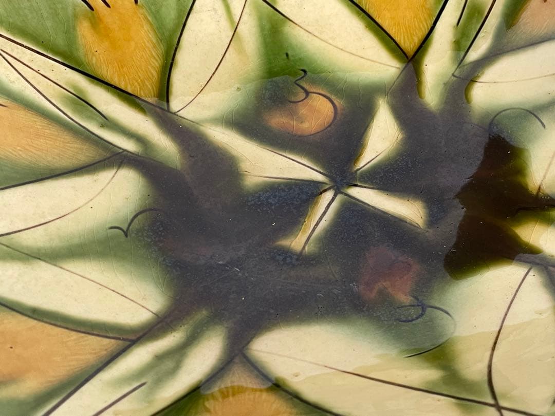 陶芸家　船木研兒　船木研児　舩木　三彩釉線彫　大鉢　オーバル皿　角皿　緑釉