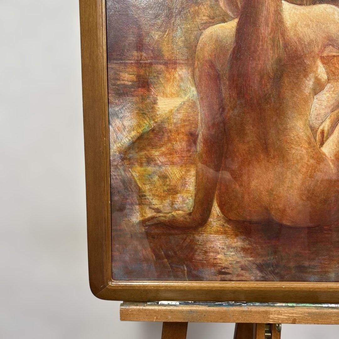 串田都美雄　油彩人物画 暖色系 木製フレーム