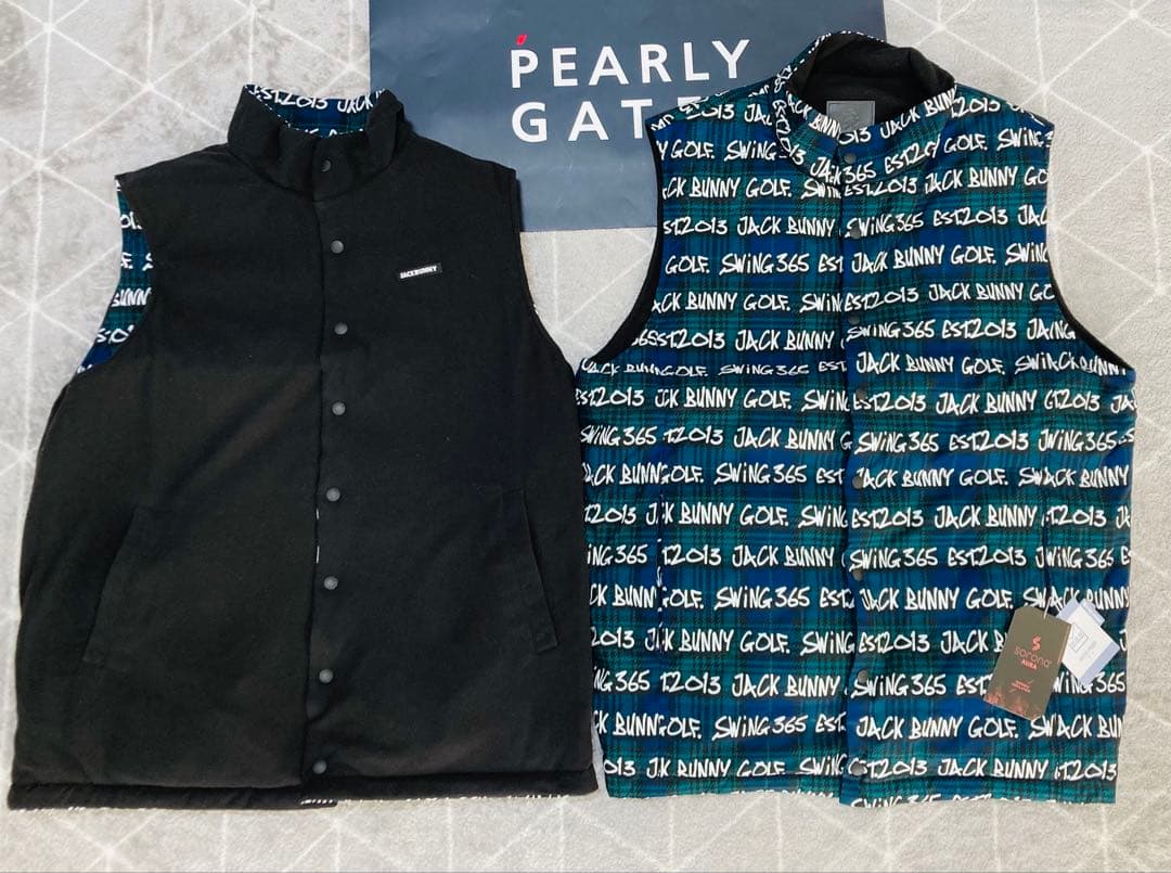 新品 パーリーゲイツ ジャックバニー リバーシブル中綿ベスト(6)サイズLL/紺