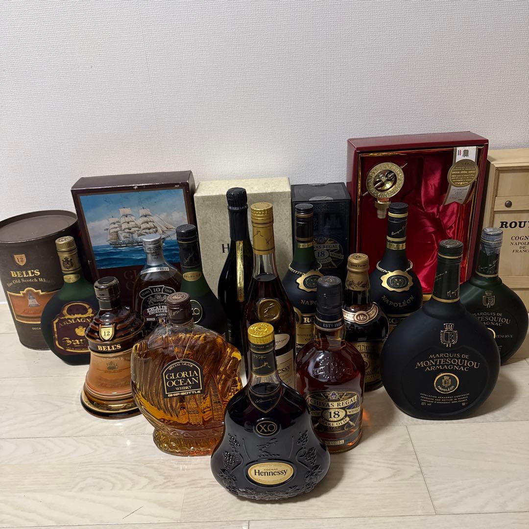 超豪華14本！ヘネシーXO金キャップ・グロリアオーシャン等 プレミアム洋酒セット