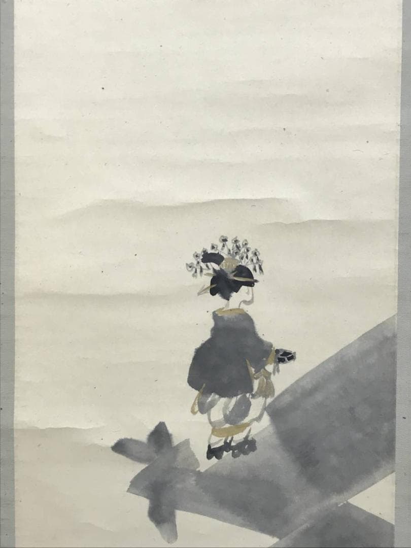 【真作】西山翠嶂/舞妓かきつばた図/美人図/掛軸/名家伝来/AD-293