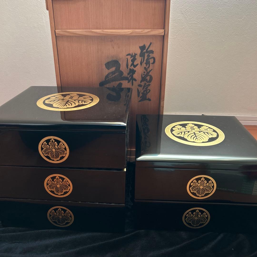 輪島塗　漆器 重箱 五段重　黒 うるし 金　二段　三段