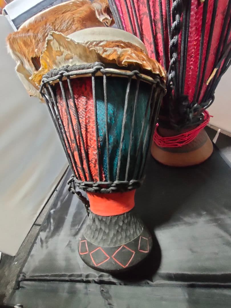 3本セット 西アフリカパーカッション 本場のセネガル産 ジャンベ レアな蛇革