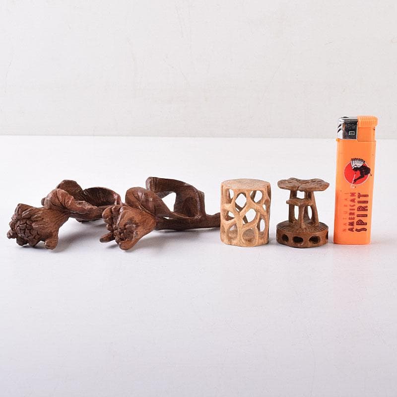 知似久仏手柑彫　香枕　木彫　蓋置　共箱　三点まとめて　V　R8625