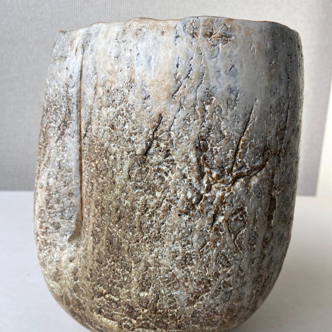 大江幸彦　花瓶　白釉薬　共箱