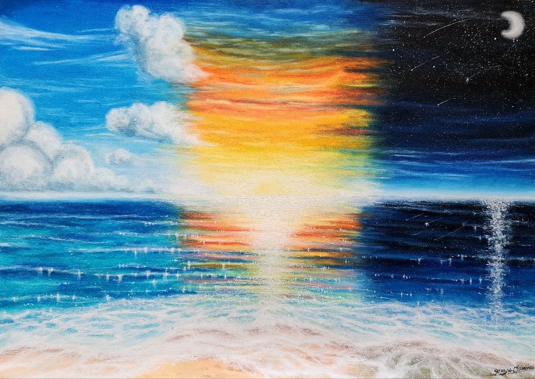 風景画　海　絵画　アート　海の絵　空　パステル　油絵　インテリア　自然　抽象画