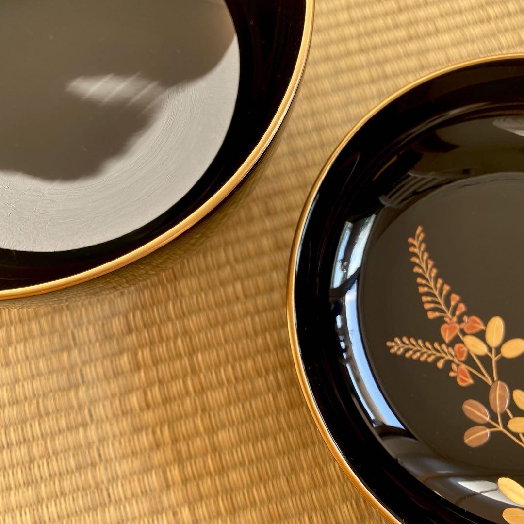 未使用 美品 輪島屋善仁 輪島塗 呂色仕上 【煮物椀5客】草花絵変り蒔絵 懐石