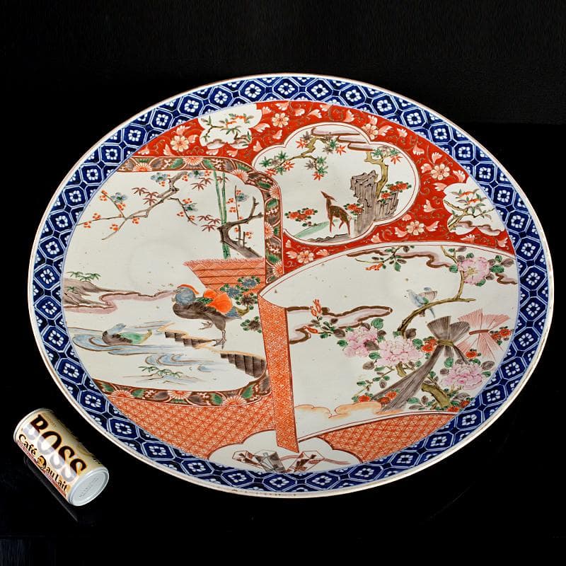 伊万里焼　古伊万里　錦手　花鳥文盤　大皿　飾皿　直径約60cm　V　R5955B