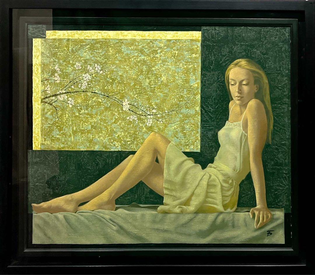 イリナ・バタコア「梅の花」油彩画 額装