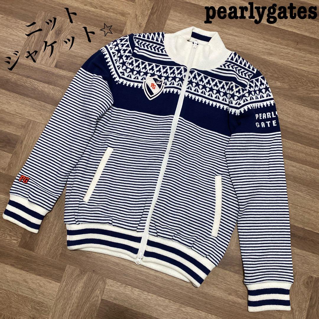 美品♡パーリーゲイツ♡ニットジップジャケット♡ネイビー♡ホワイト♡ボーダー♡S