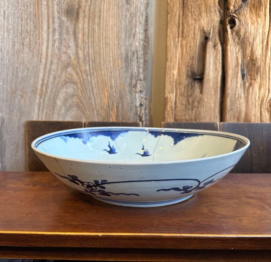 古伊万里　魚紋様　染付　大皿　江戸時代中期　有田焼き