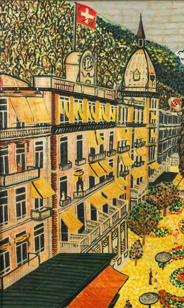 山下清　油彩　肉筆『スイスの町』表と裏サイン　F8号　額装　b814