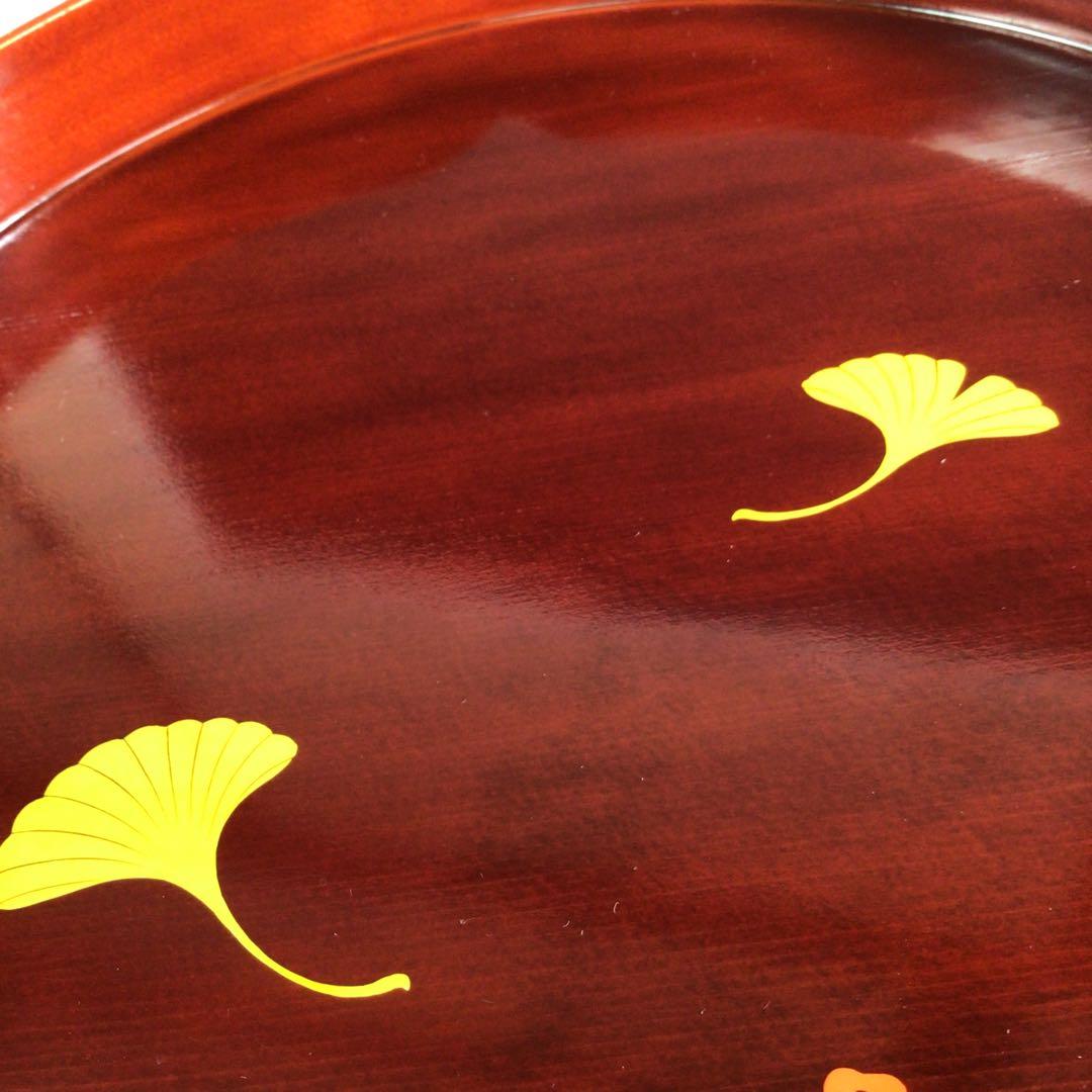 Ｒ３５６　千歳盆　『塗師　川瀬表完作』『花押』『銀杏蒔絵』　共箱　茶道具