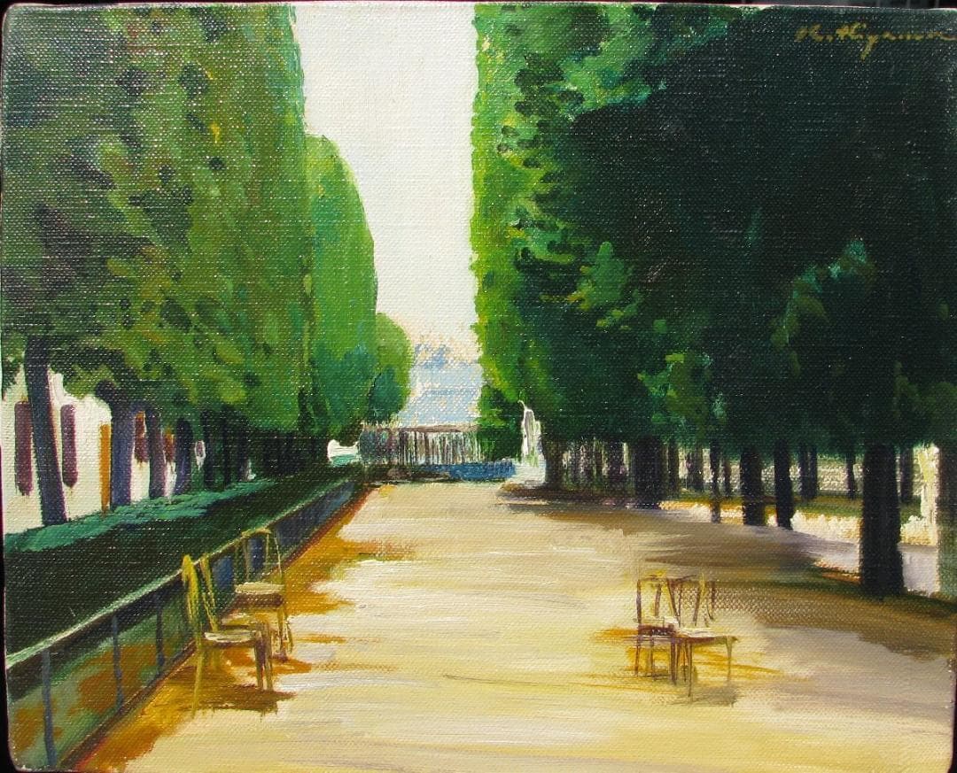 ☆決算☆スペインの光と影,檜山健三,昼下がりのテラス風景,3号油彩,芸大小磯教室