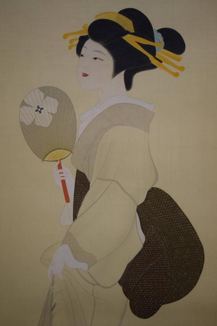 真作/綱島静観/美人図/布袋屋掛軸HH-795