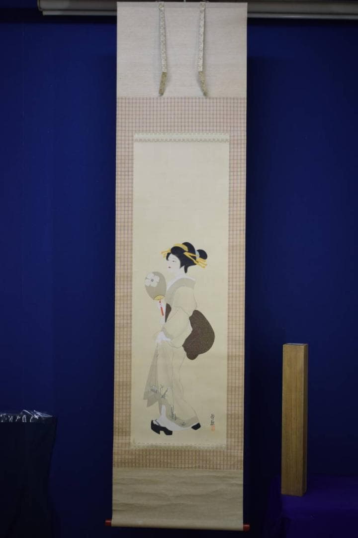 真作/綱島静観/美人図/布袋屋掛軸HH-795