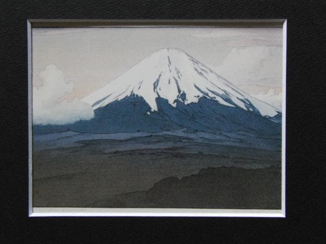 吉田博、【山中村】、希少な額装用画集より、新品額装付、状態良好