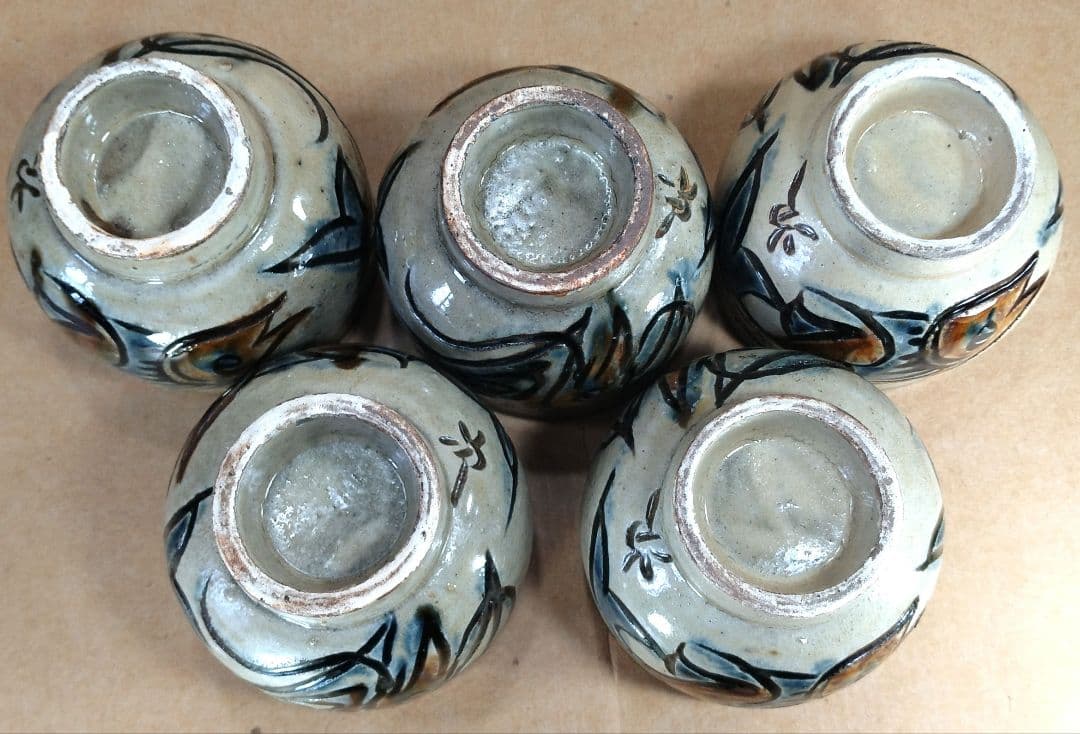 トムトム！【本物保証】金城次郎 湯呑五客 海老魚紋湯呑≪最上位品≫人間国宝