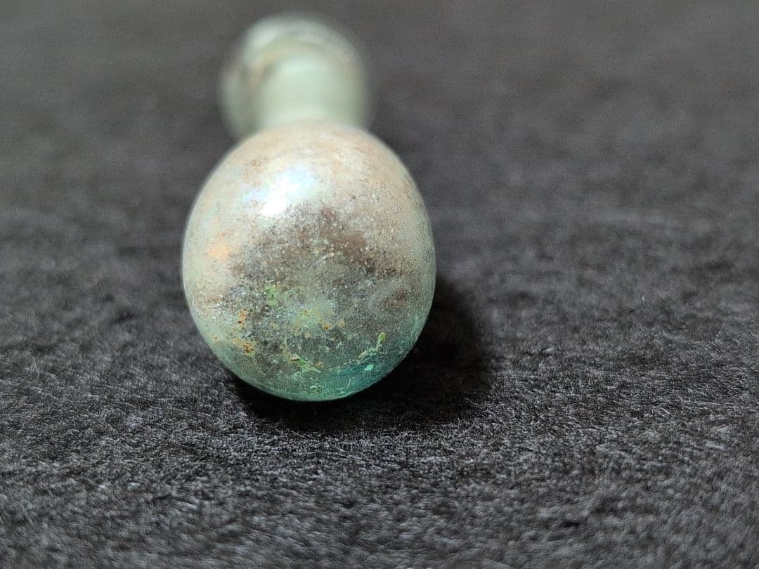 ローマングラス ガラス製細長ボトル 透明 青緑色