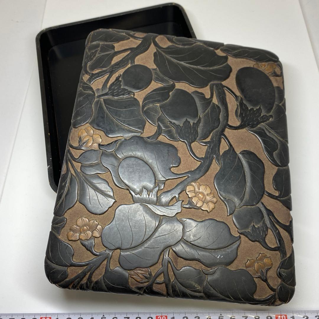 時代 本堆黒 硯箱 22.5×18.5×4.5cm 東キ7-1129☆2Fトコチ