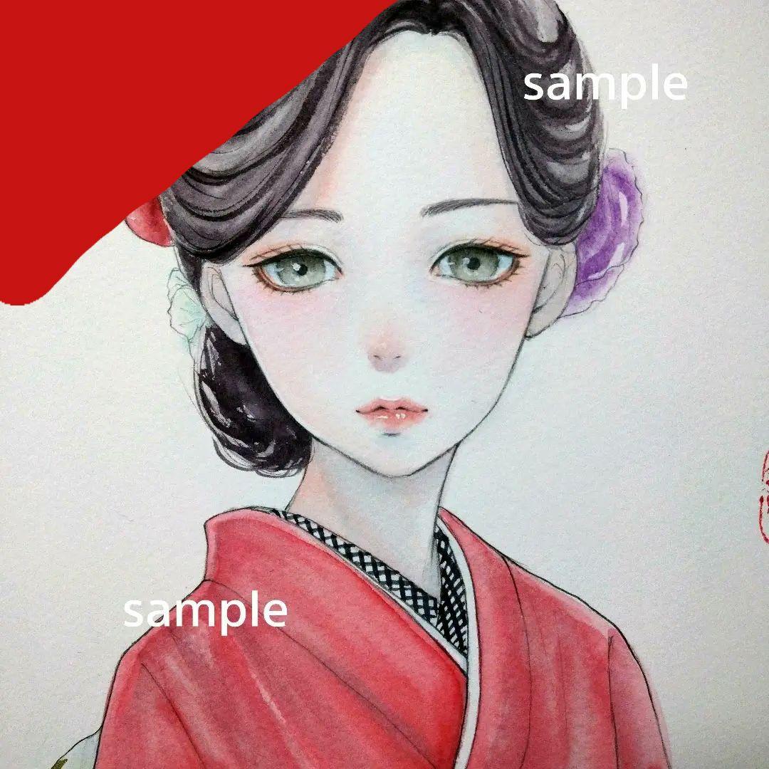 専用　画　美人画　原画　手描きイラスト　水彩画　和装　正月