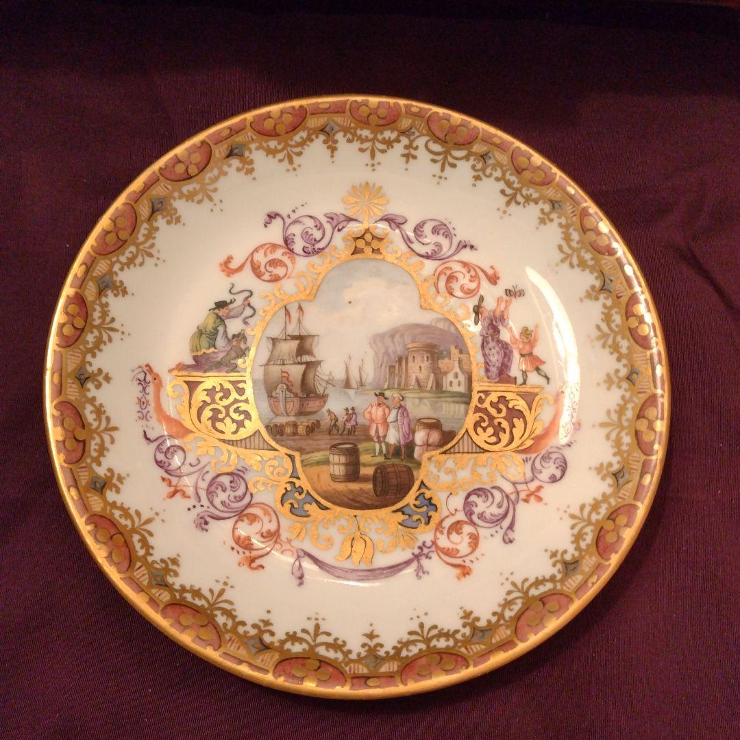 セール　希少　一級品　古マイセン　港湾図　14cm ボタン剣