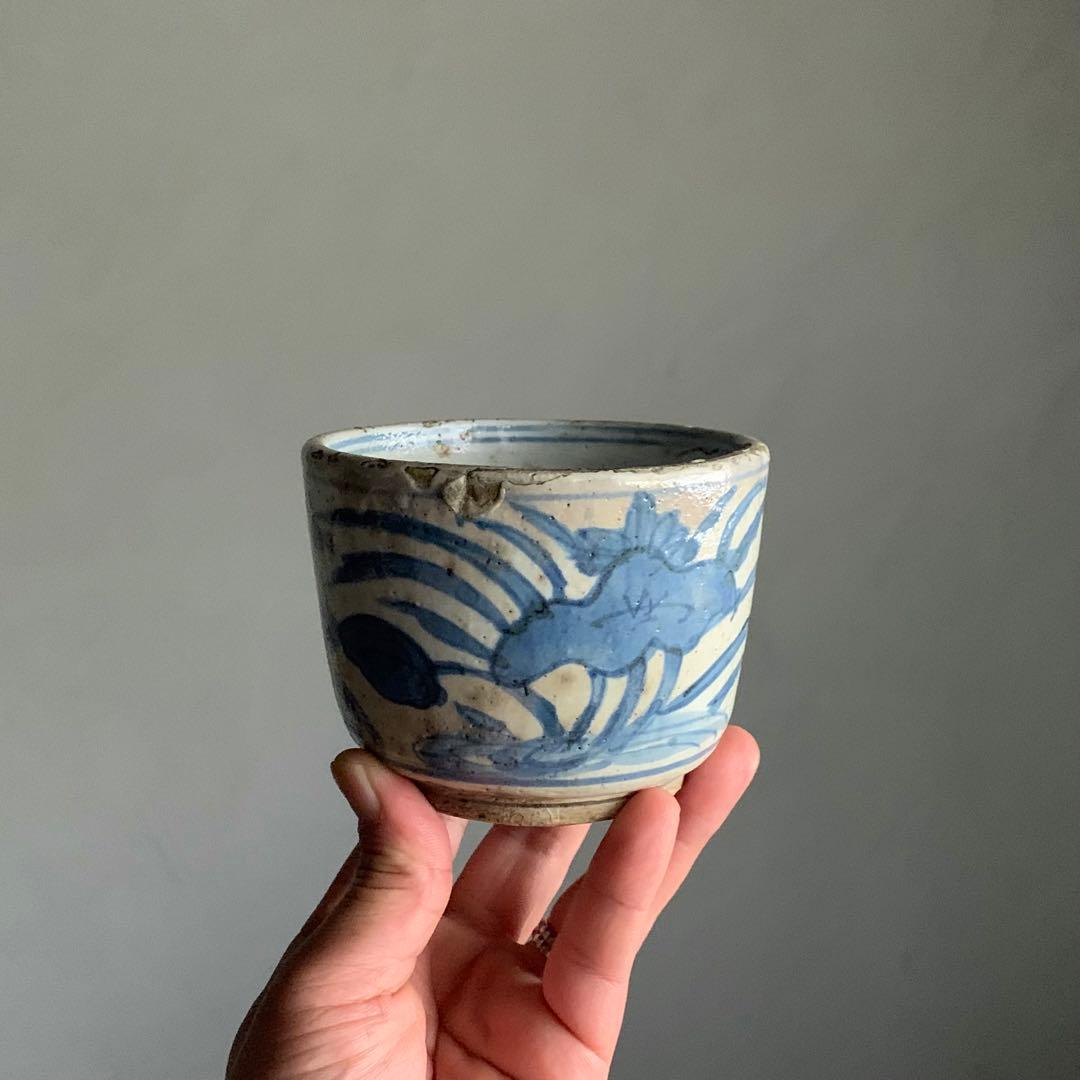 呉須染付 筒茶碗 火入れ 茶道具 古美術 古道具 アンティーク