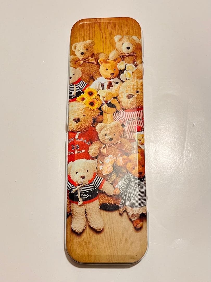 昭和レトロ テディベア　缶ペンケース　2段式 筆箱　かわいい