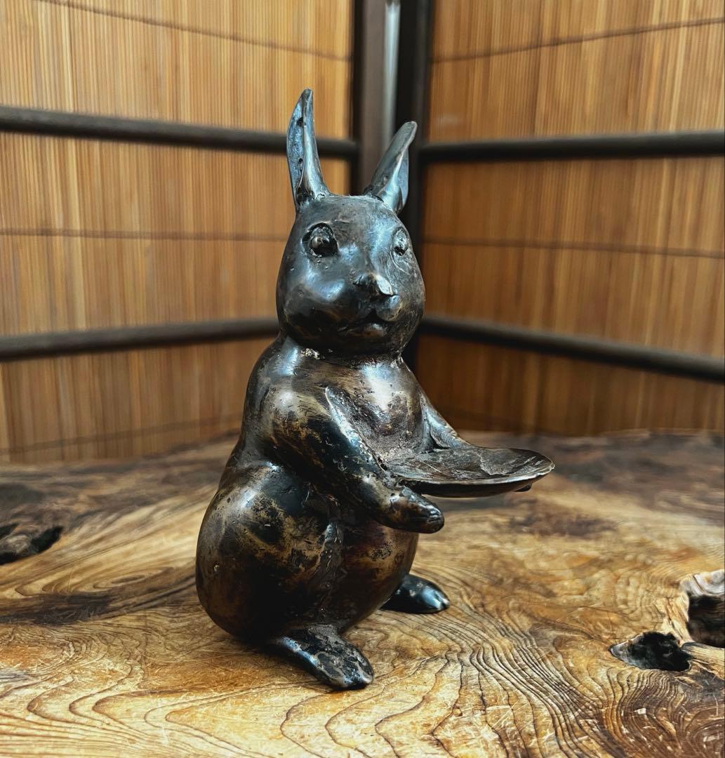 時代 古銅 小振り 兎 プロンズ 約H15㎝