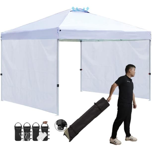 タープテント 2.5×2.5m ホワイト サイドシート2枚付 UVカット 耐水