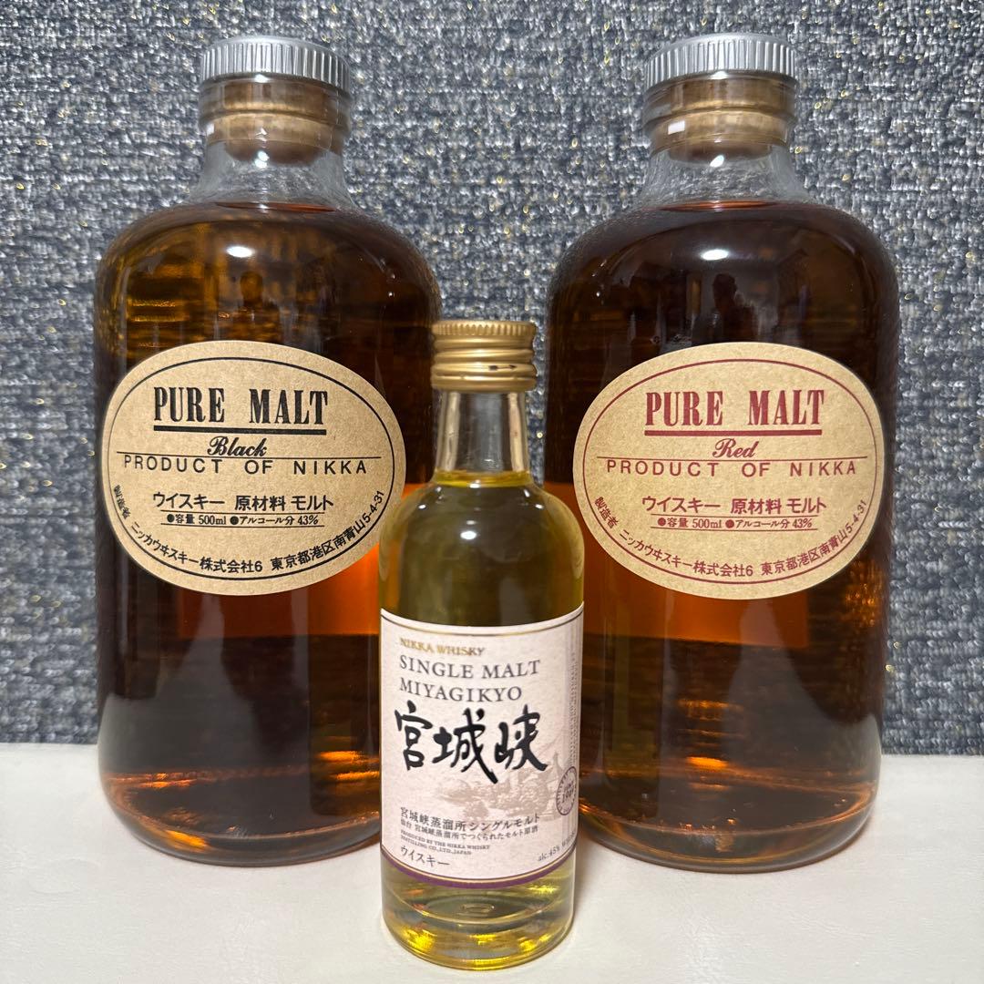 ニッカ ピュアモルト ブラック・レッド のセットと宮城峡 シングルモルト小瓶付き