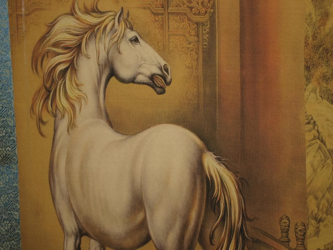 中国古美術 清時代　乾隆八駿図　人物掛け軸　激安骨董品　捲りBD682A13-2