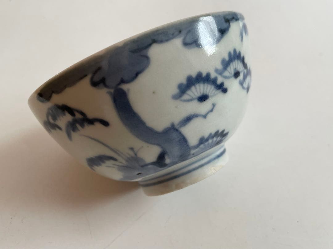 骨董　アンティーク　古伊万里　染付　樹木文様　　お碗　飯碗