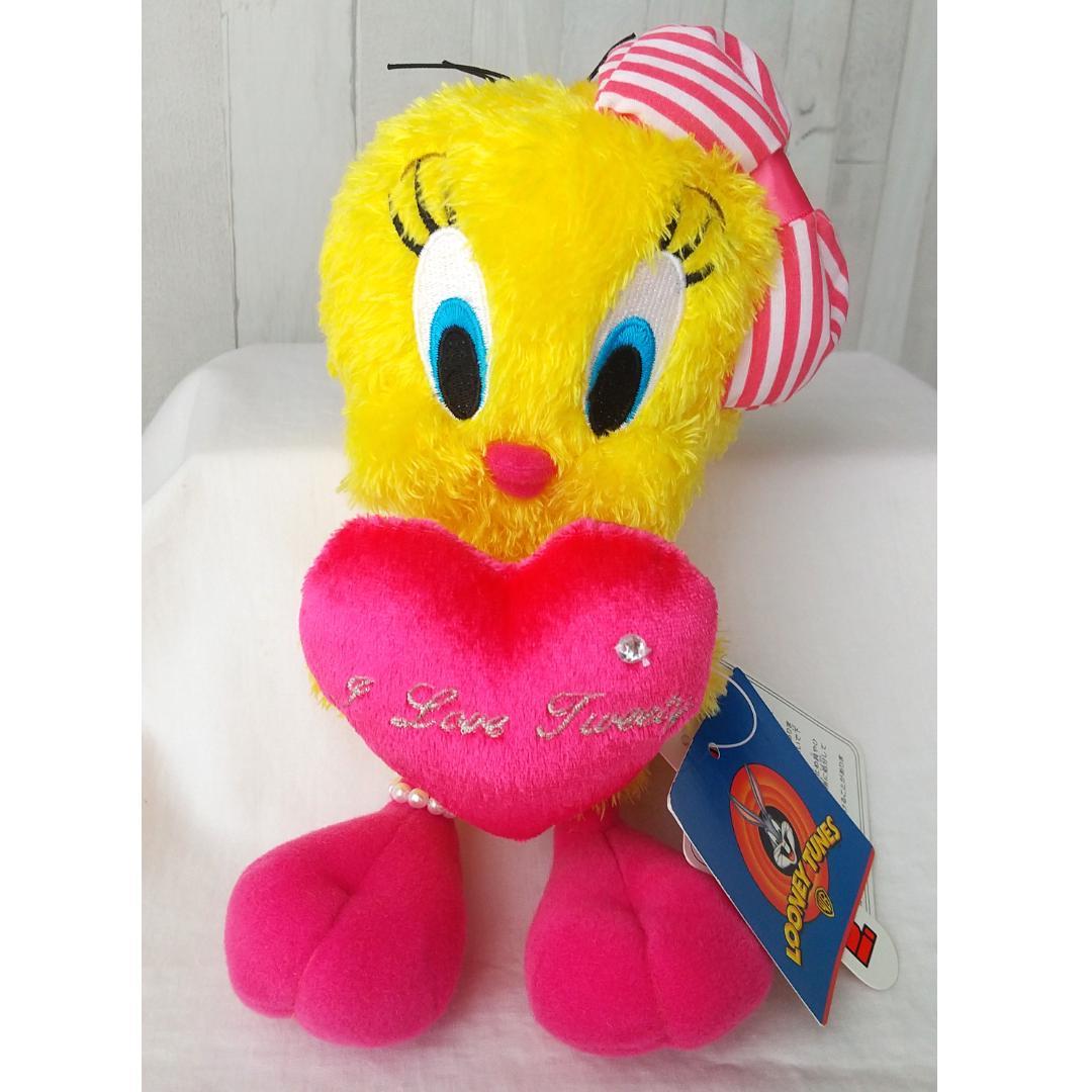 トゥイーティー　ぬいぐるみ　リボン　ハート　ピンク　tweety