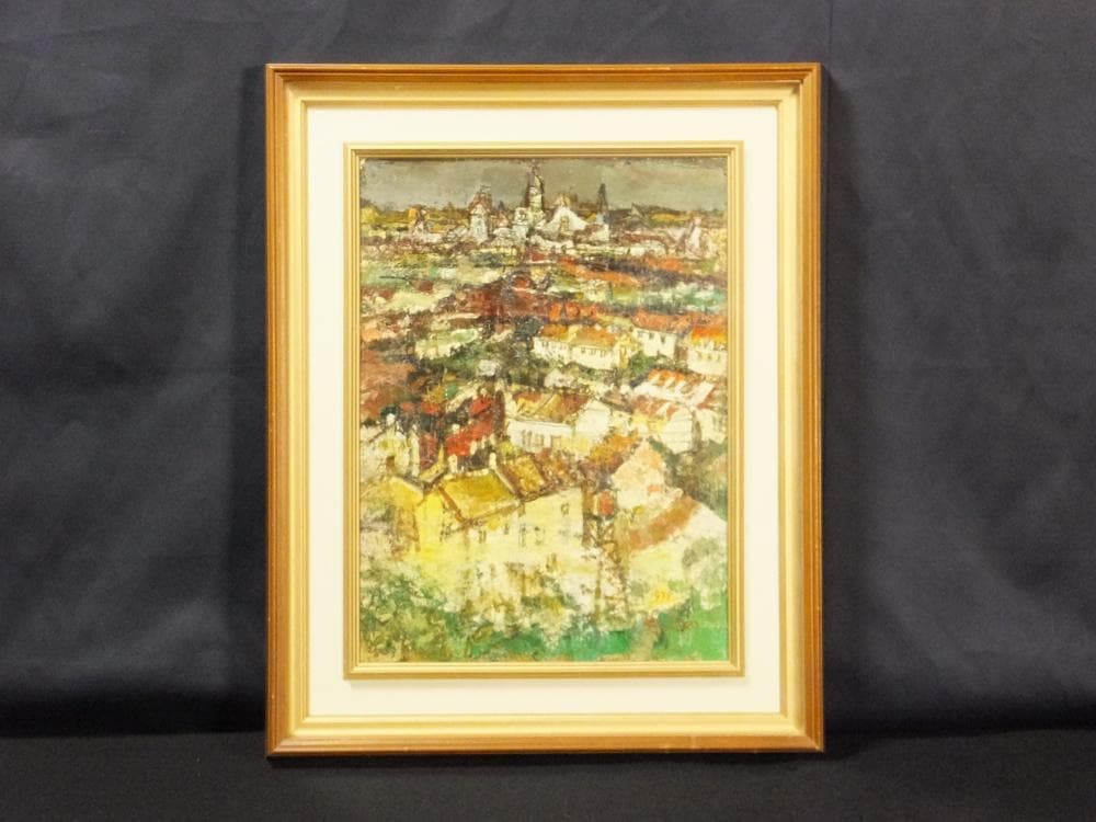 三觜正之　直筆サイン『街（ローマ）』油彩 1971年 8号 0313F