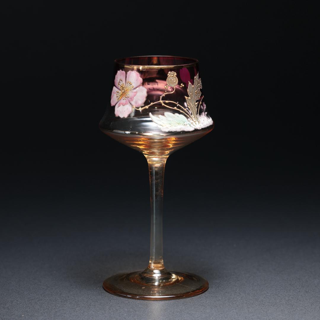 【美品】　アンティークグラス　エナメル彩　花　ポピー　色変わり　R1337ダI