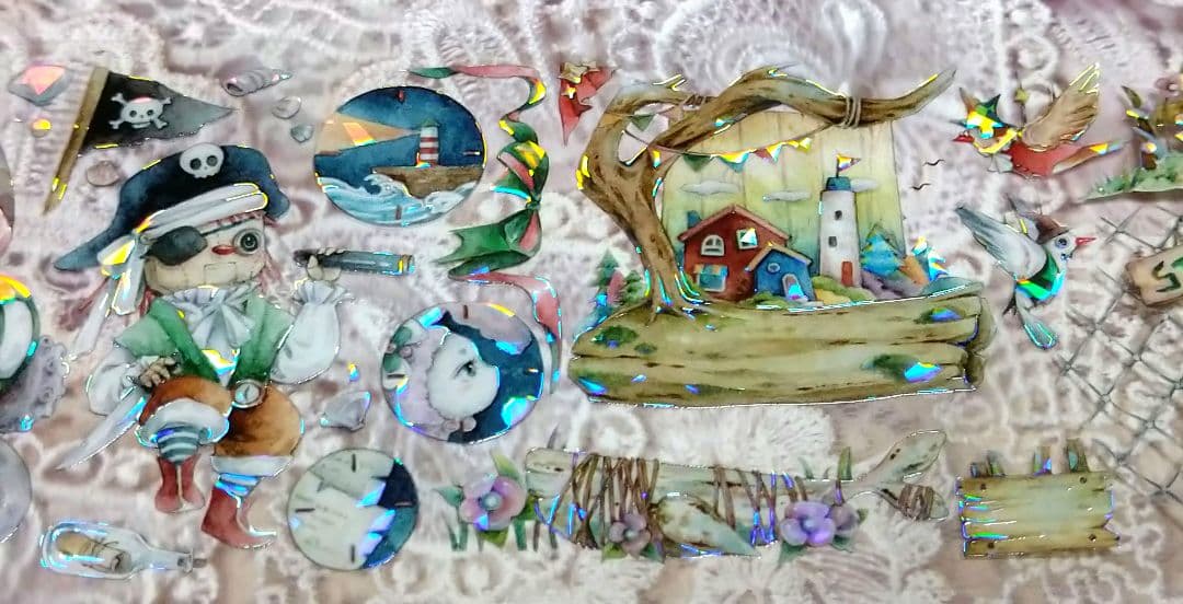 ✩のこり２✩J649＃荒野乐园(贝壳光)森遇切り売り海外人物装飾マステ