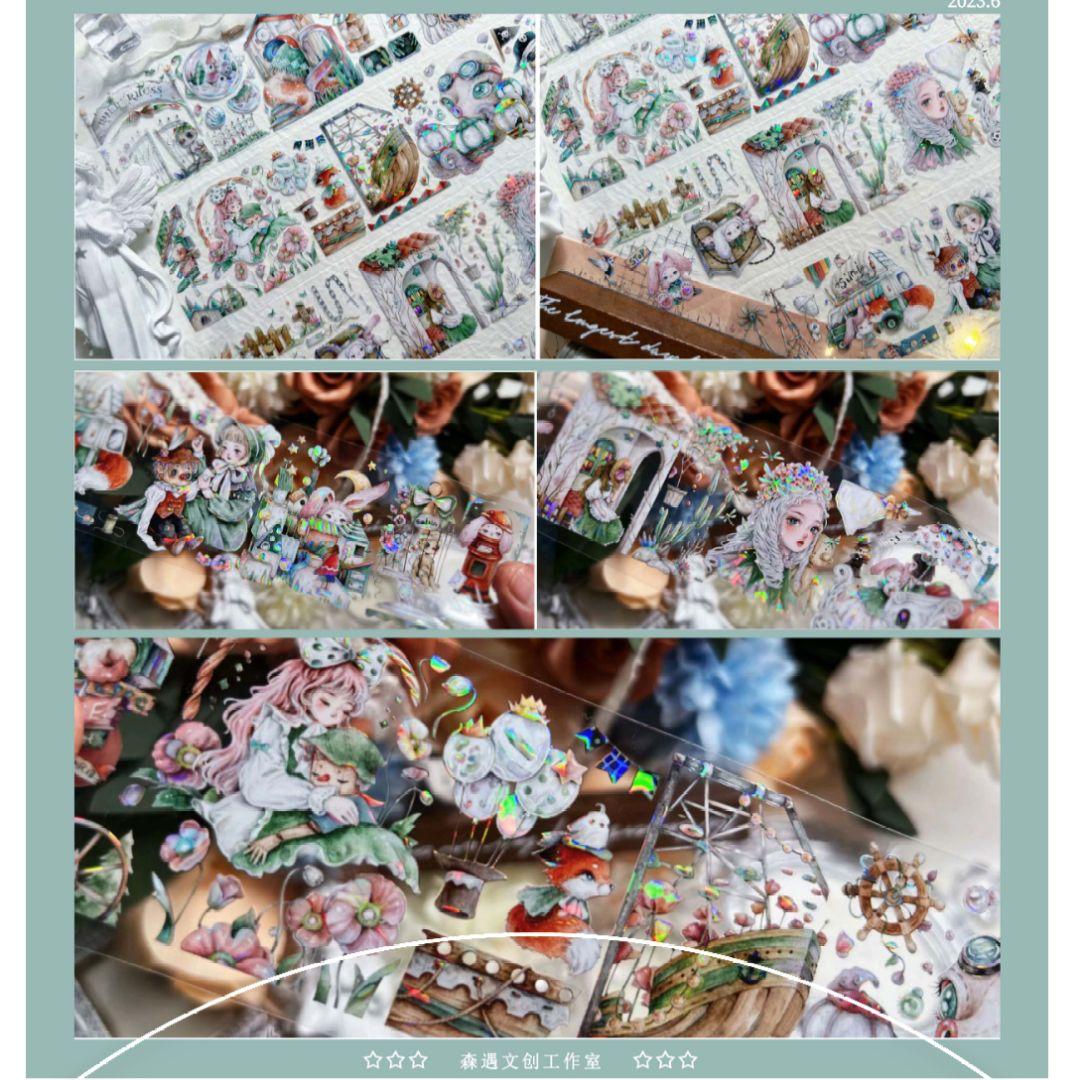 ✩のこり２✩J649＃荒野乐园(贝壳光)森遇切り売り海外人物装飾マステ