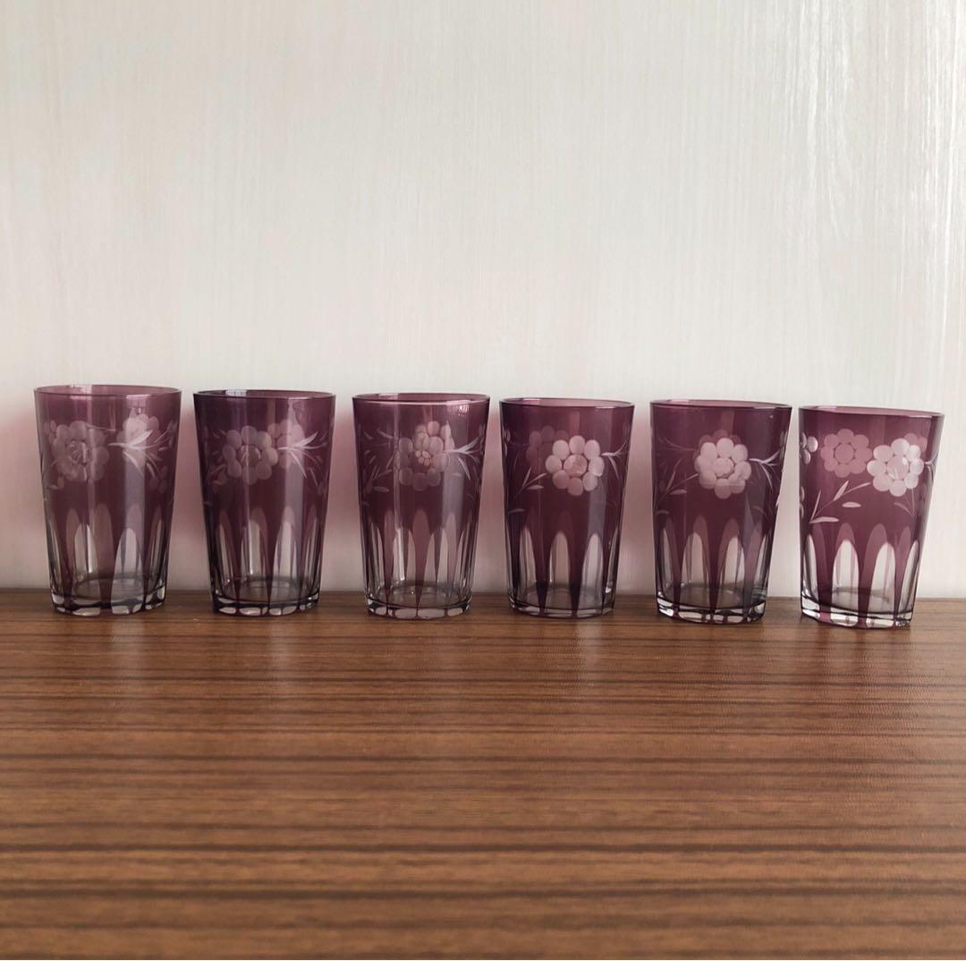 ＊当時物 大正浪漫 モダン切子 アールデコグラス６個セット