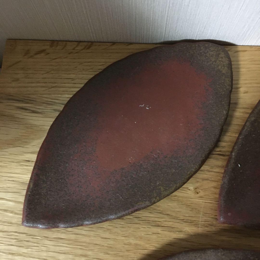 備前焼 木葉皿 五客揃 見附文雄造 共箱付