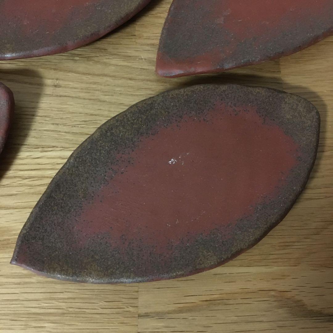 備前焼 木葉皿 五客揃 見附文雄造 共箱付