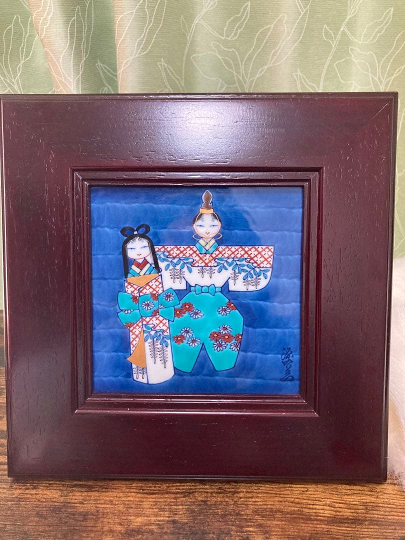 有田焼　源右衛門窯　染錦ひな人形陶額 特大 古伊万里　高級陶額 額装 雛額
